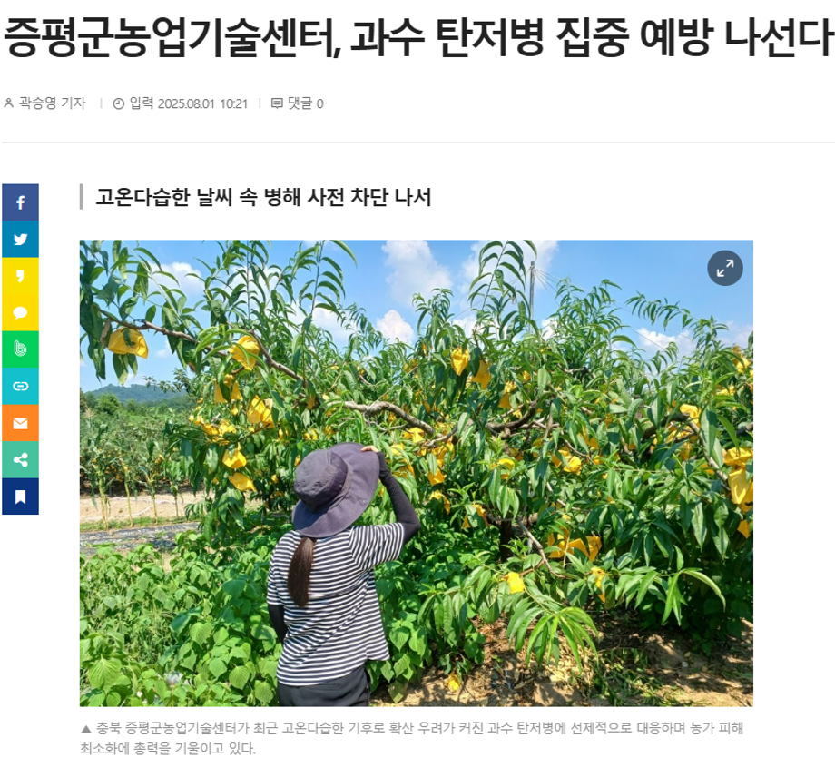 증평군농업기술센터, 과수 탄저병 집중 예방 나선다