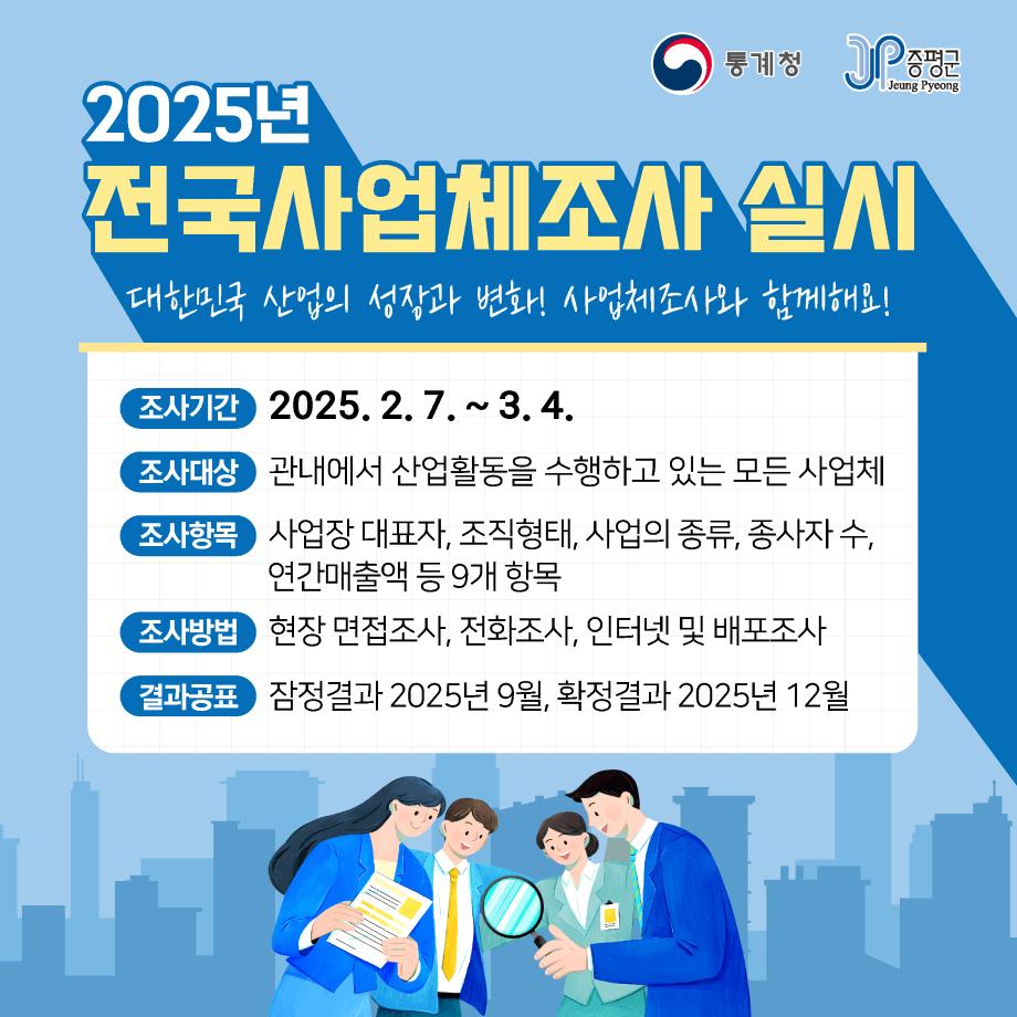 증평군, &lsquo;2025년 사업체조사&rsquo;실시...사업체 5203개 대상