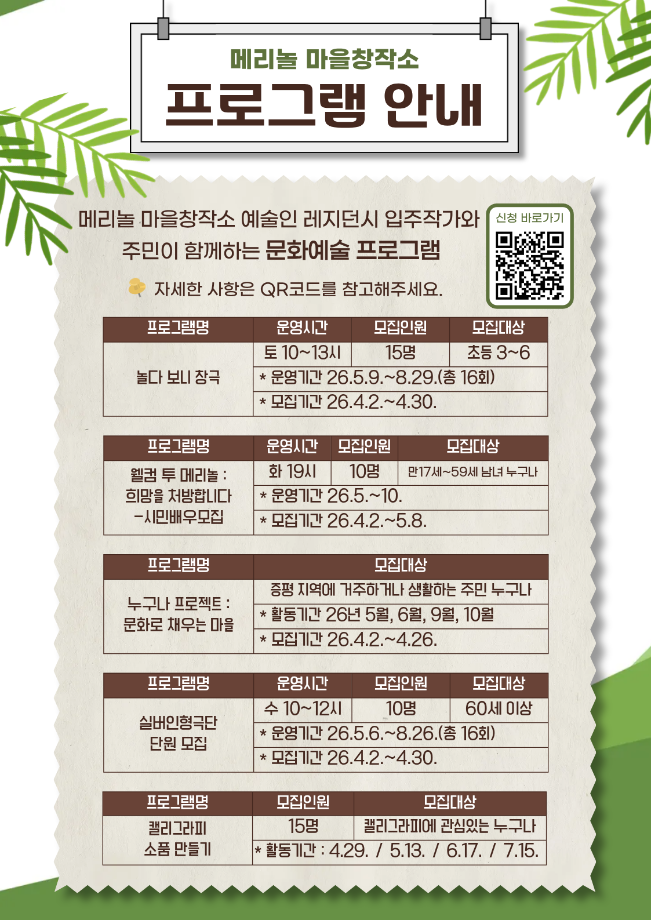 증평 메리놀 마을창작소, 다채로운 예술 프로그램으로 구도심에 활기 더한다.